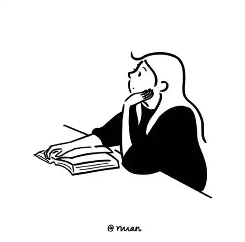 一组女生人物黑白简笔画