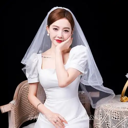 新娘结婚主婚纱头纱超仙森系网红拍照道具领证婚纱照白色遮面头纱