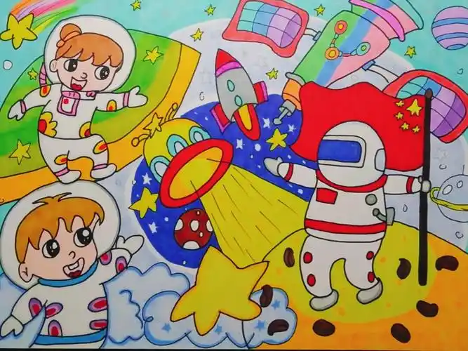 《遨游太空》主题马克笔画#马克笔画  #马克笔儿童画
