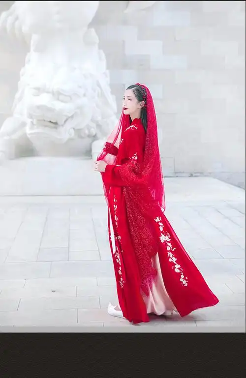 汉尚华莲求凰汉服女花嫁大袖交领襦裙齐腰大红