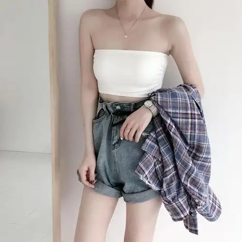 无肩带裹胸抹胸美背露肩上衣少女学生防走光打底chic新款纯色内衣