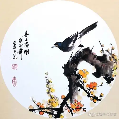 写意花鸟扇面小品——团扇国画,画得真韵美,画的真灵动.