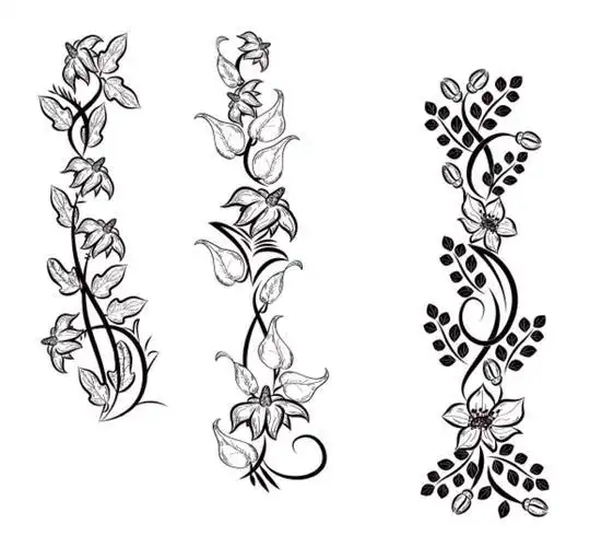 花枝花叶图片手绘藤蔓植物百合玫瑰花卉花环图案设计黑白手绘插画纹身