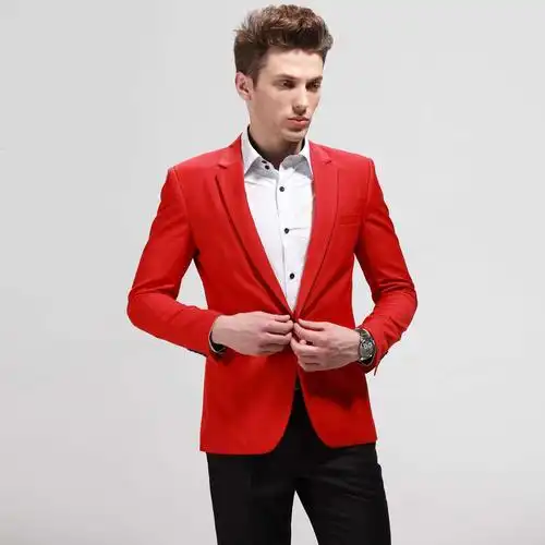 便西大红色 外套_时尚休闲西装男士修身韩版小西服便西大红色男装外套