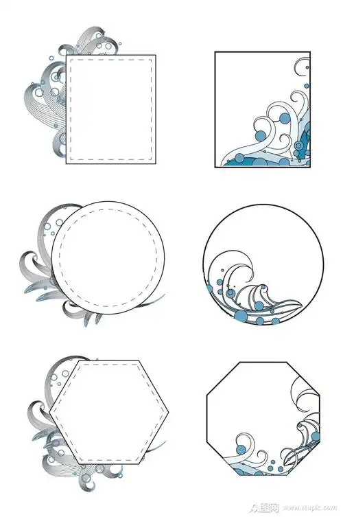 蓝色海浪白色浪花夏季海边边框标题框