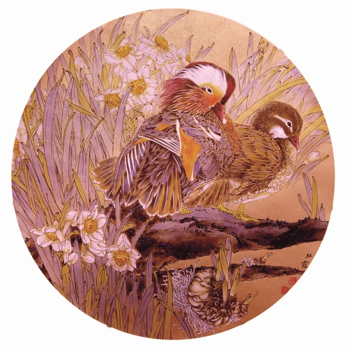 国色华彩齐红霞工笔画作品鉴赏