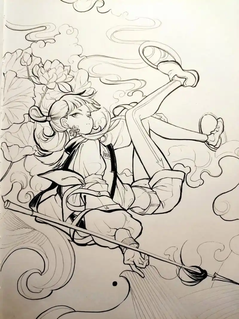 哪吒    这张腰画长了,差点想建立选区挪一下