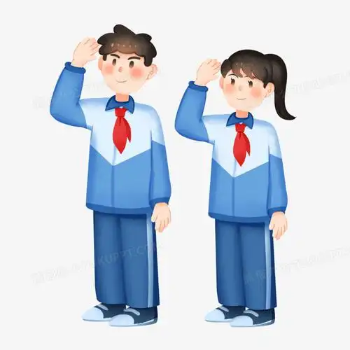 手绘卡通学生升旗仪式敬礼免抠元素