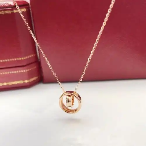 正品18k金潮流双环玫瑰金锁骨项链au750彩金套链女韩版时尚吊坠女