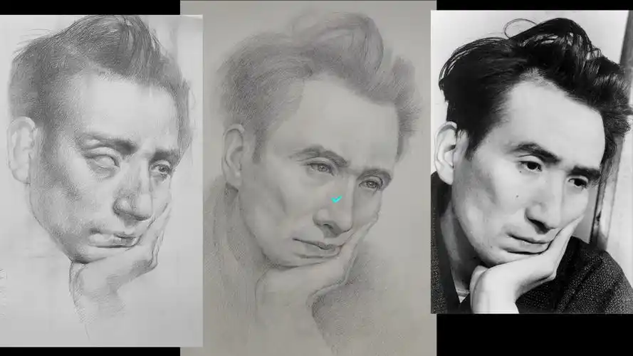 「太宰治肖像素描课」很细心观察新豪轩作业