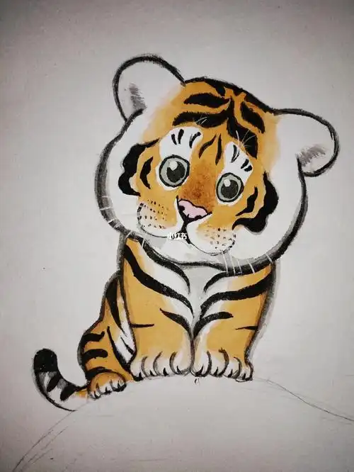 临摹小老虎水彩手绘