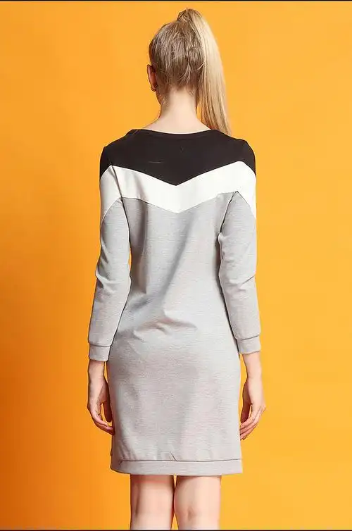 小主欧洲站女装2015秋冬新款罗马布圆领长袖宽松腰套头一步裙连衣裙女