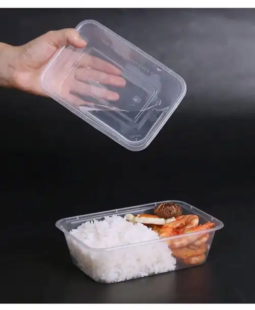长方形一次性餐盒塑料外卖打包盒加厚透明餐具快餐便当米饭盒带盖500