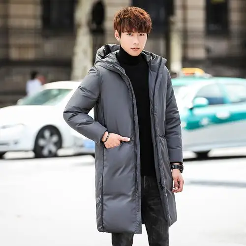羽绒服男中长款潮流韩版修身青少年加厚男装连帽时尚休闲学生外套