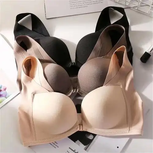 聚拢文胸无钢圈a变c光面纯色无痕前后扣胸罩收副乳内衣美胸利器女