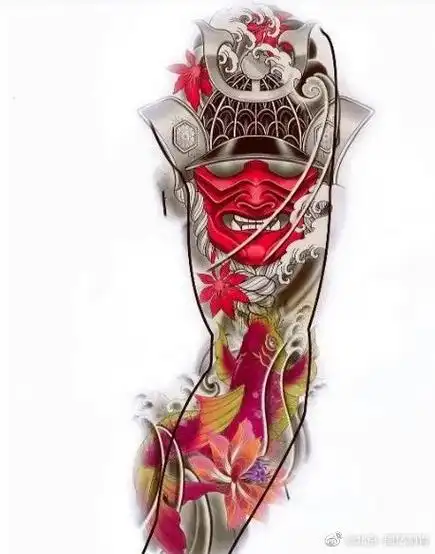 纹身作品推荐分享一组简单的花臂纹身手稿,色彩明艳,图案高级!