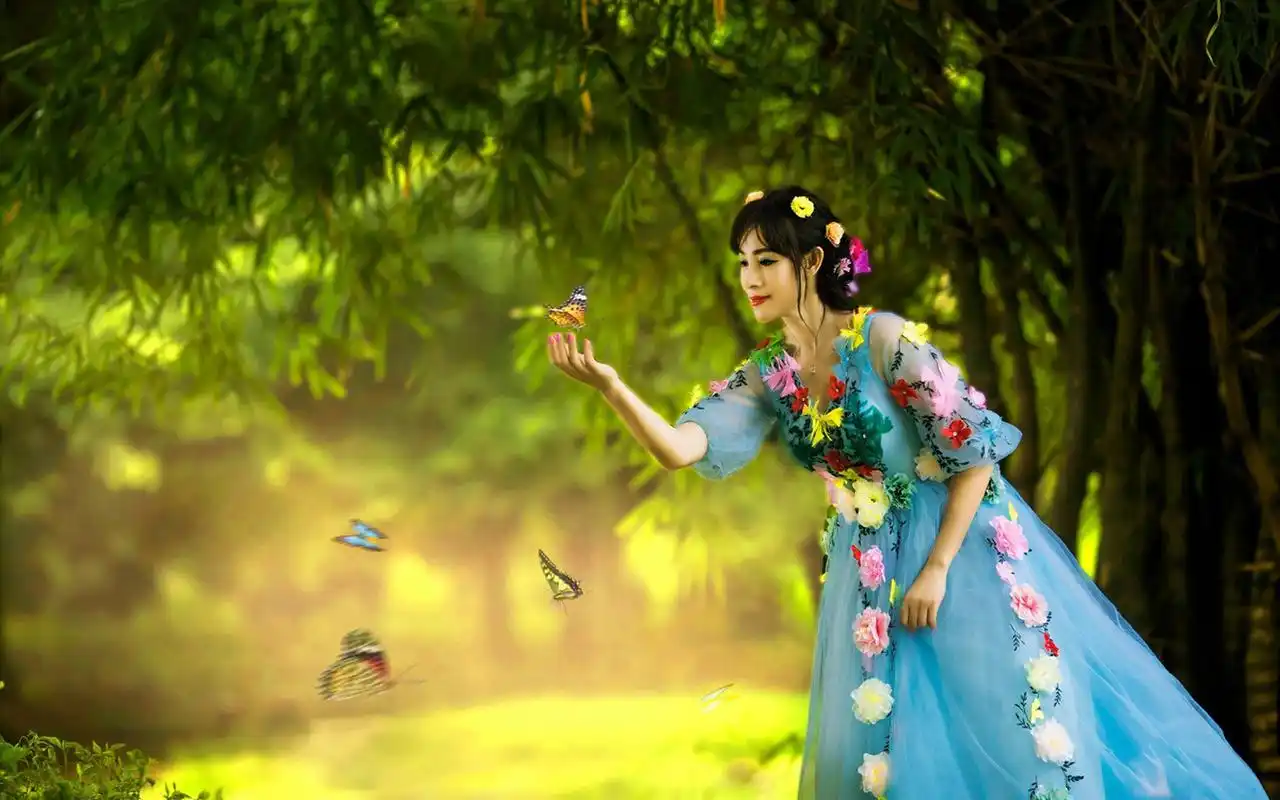 森系蝴蝶美女唯美意境写真图片桌面壁纸