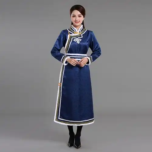 蒙古元素服装女秋冬长款蒙古袍薄棉衣民族风棉袄日常生活外套长裙