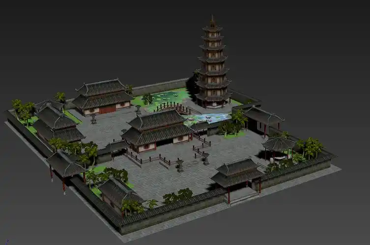 3d建模塔古风院子