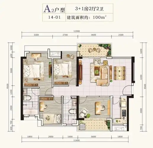 花海湾100平户型图