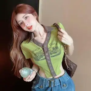 春夏2022新款修身显瘦短款打底上衣ins请后查看最低拿货价:广州抖音