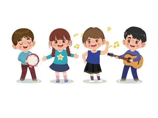 彩色手绘卡通开学季学生才艺唱歌表演节目元素png素材