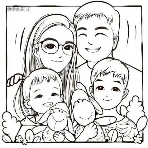 全家福的简笔画四人
