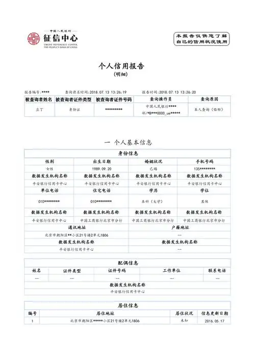 人民银行个人征信报告样本可更改docx