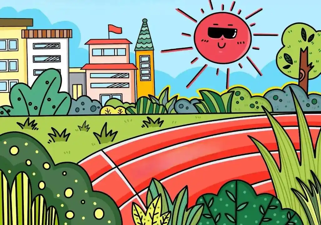 校园生活简笔画.#创作灵感 学校简笔画,学校操场简笔画,校园 - 抖音