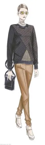 简约褐色花纹毛衣服装效果图