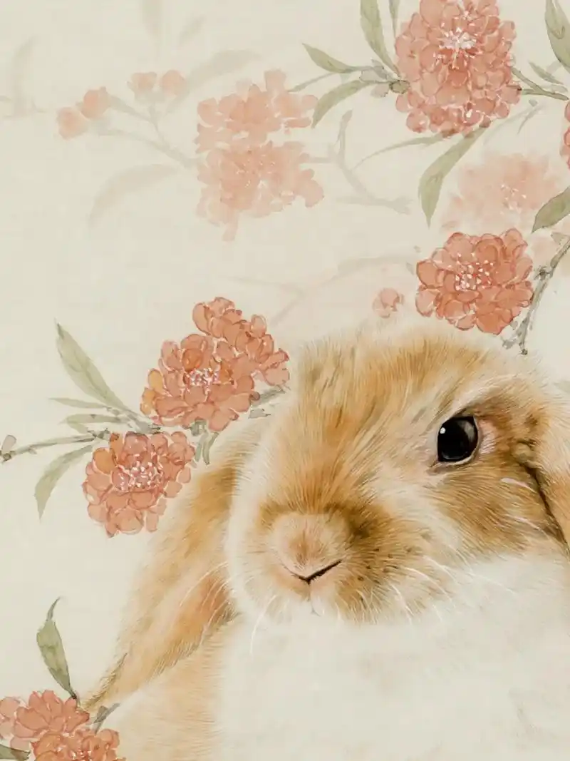 桃花千里人依旧工笔国画兔兔