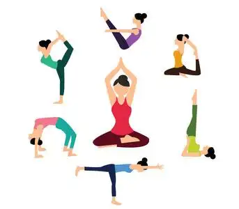 健身人士卡通在黑色和白色卡通儿童瑜伽一套健身人士卡通健身锻炼与