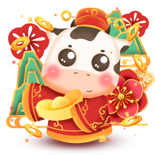 2021牛年新年好门贴画-红色喜庆2021牛年新年好门贴画图片素材下载