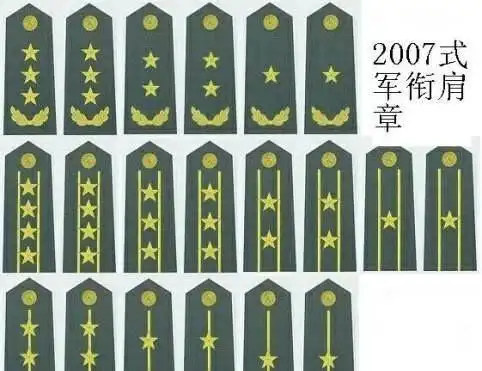 橄榄枝加两颗金星是中将,橄榄枝加三颗金星是上将,中国没有准将军衔