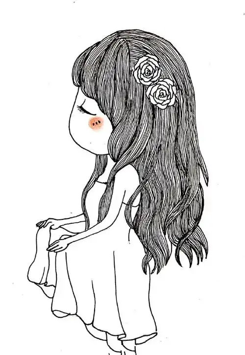 长发飘飘的女孩插画合集,小女孩简笔画临摹素材