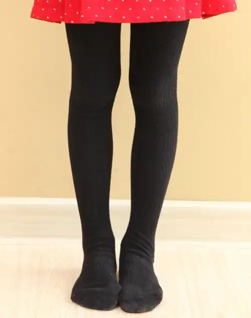 女童黑色针织麻花连裤袜