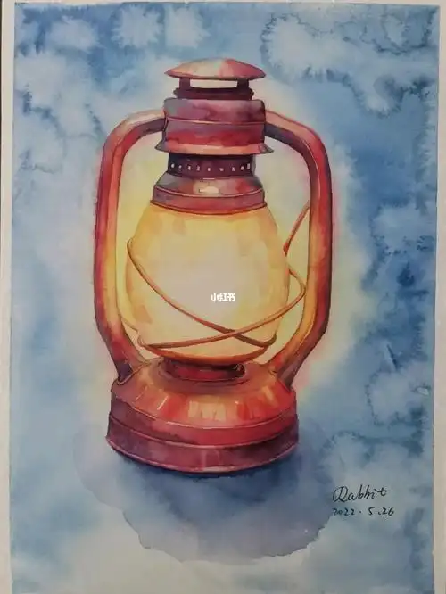 煤油灯水彩水彩画