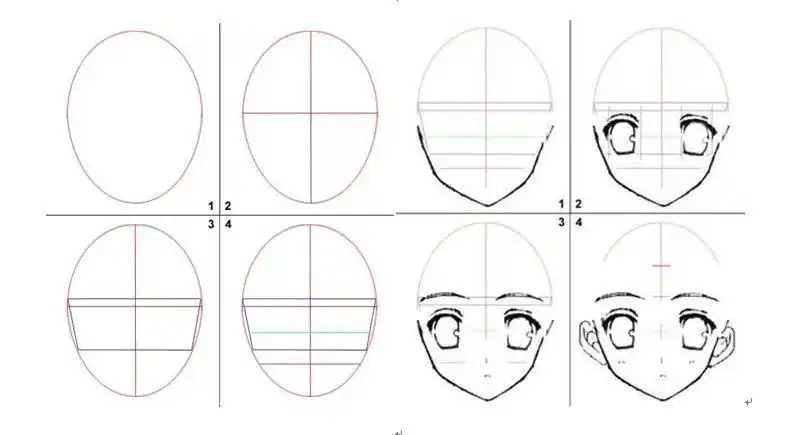 我们了解"三庭五眼"的知识后,就可以按照对应的比例起草稿了.