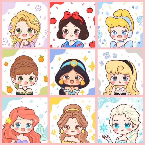 九宫格迪士尼小公主diy数字油画 手工填充涂色油彩画 儿童卡通画