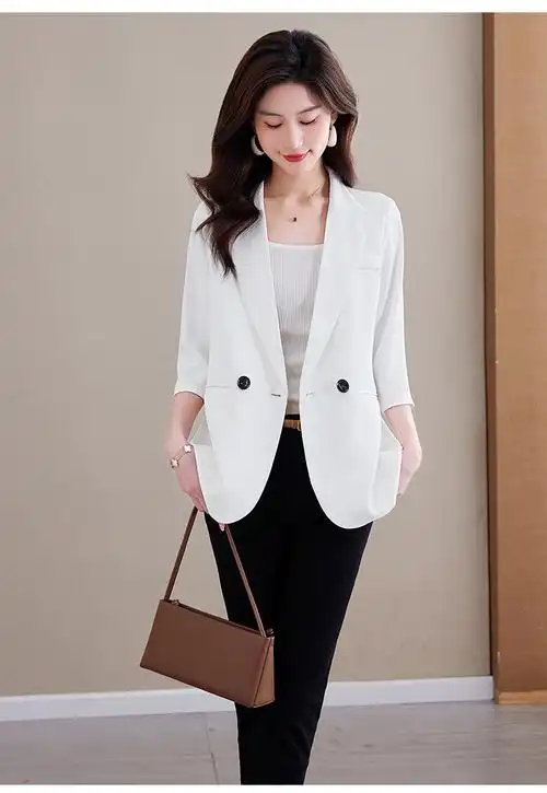 白色西装外套女夏季薄款正装高级感气质女神范职业装休闲西服套