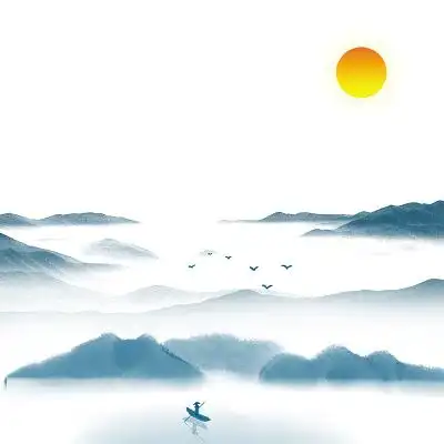 朗诵中国风水墨墨迹端午节青色水墨山水素材