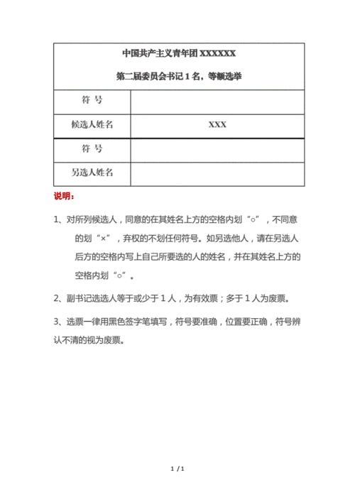 2021年中国共产主义青年团xx第二届委员会书记选票doc1页