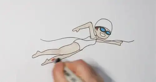游泳简笔画儿童画入门教程 彩色女生游泳简笔画怎么画