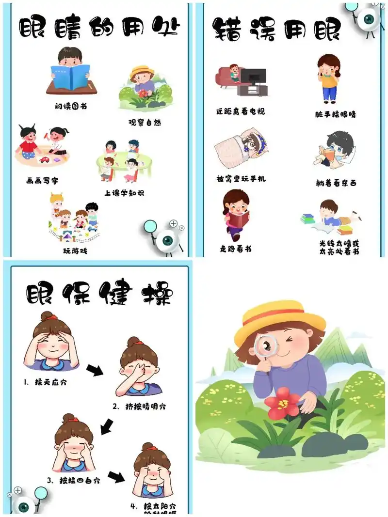 幼儿园小学生保护眼睛环创电子素材眼保健操错误用 - 抖音
