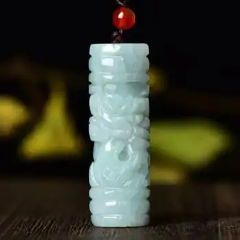 缅甸a货玉石玉器男女款玉坠盘龙玉柱圆柱挂件 翡翠龙柱吊坠