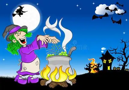 魔法药剂巫婆在锅里煮一种魔法药剂照片