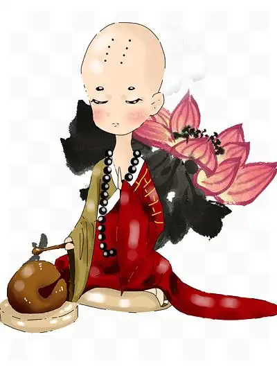 1414卡通厚涂古风敲木鱼的和尚插画png141833动漫手绘原创厚涂古风