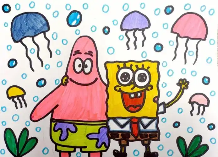 创意儿童画海绵宝宝附步骤成果