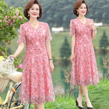 柳棠骄2022新款中年妈妈夏装雪纺连衣裙时尚洋气中老年女装夏天碎花