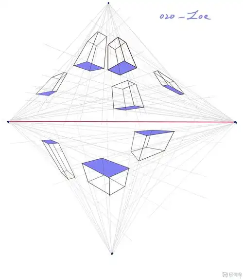 临摹三点透视方块—美术基础三点透视的练习